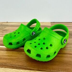 Crocs Kids Clogs Size 2|3 Lime Green Slip‎ On Comfort Classic Shoes Sandals
